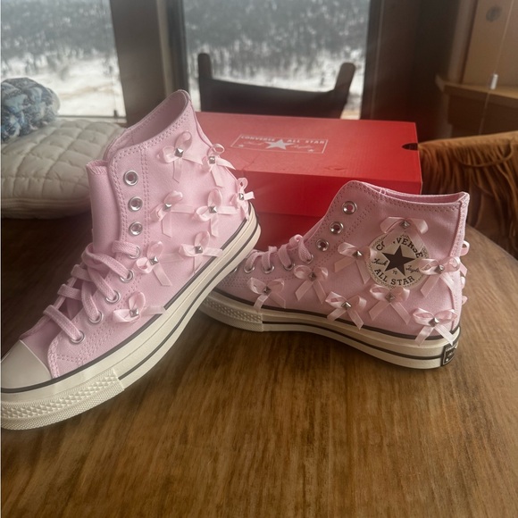 Converse Pink Bow High-Top Sneakers - Picture 7 of 9